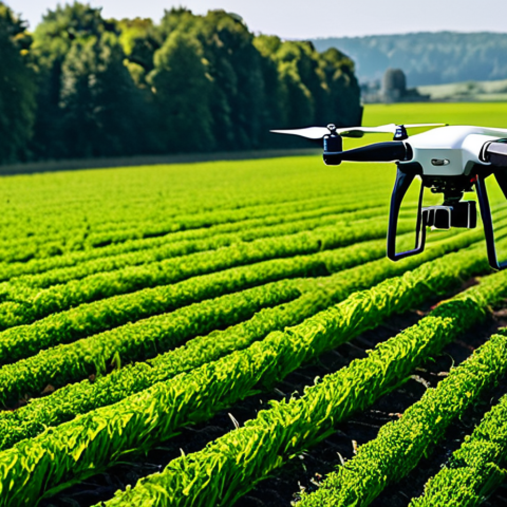 푸드테크와 글로벌 식품 시장의 미래 - **

"A modern agricultural scene featuring drone technology over a lush green field, sensors monitor...