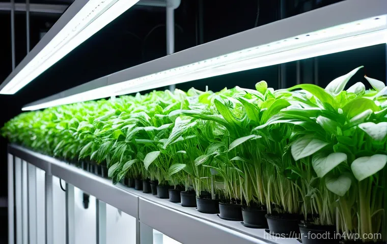푸드테크와 도시 농업의 관계 - **Prompt:** "An innovative indoor vertical farm showcasing hydroponic systems within a modern, well-...
