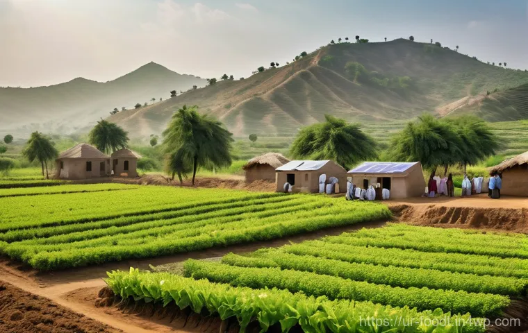 푸드테크의 은행 및 투자 전략 - **Prompt 1: Smart Farming Revolution in Rural Pakistan**
    "A picturesque, expansive view of a mod...