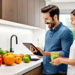 푸드테크 기술을 통해 해결할 수 있는 문제 - **Prompt: "A bright, modern kitchen interior, bathed in soft, natural light, where a family of three...