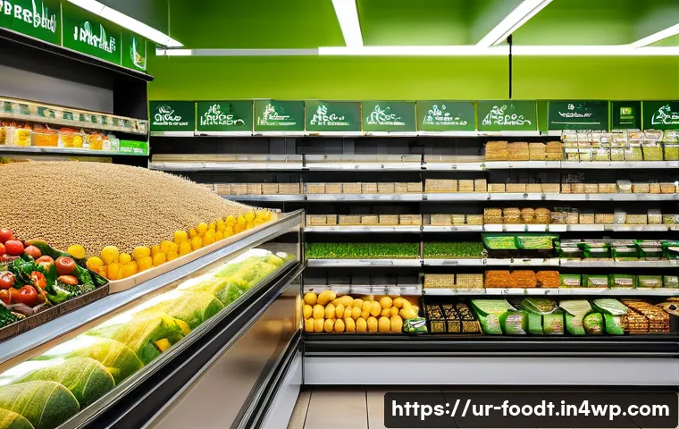 푸드테크 기업의 사회적 책임 - An eco-friendly food packaging scene in a modern Pakistani grocery store, showing biodegradable and ...