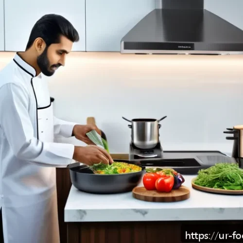 Home 30 푸드테크와 건강 증진을 위한 전략 - A modern kitchen scene featuring a robotic cooking system preparing a healthy meal with precise ingr...