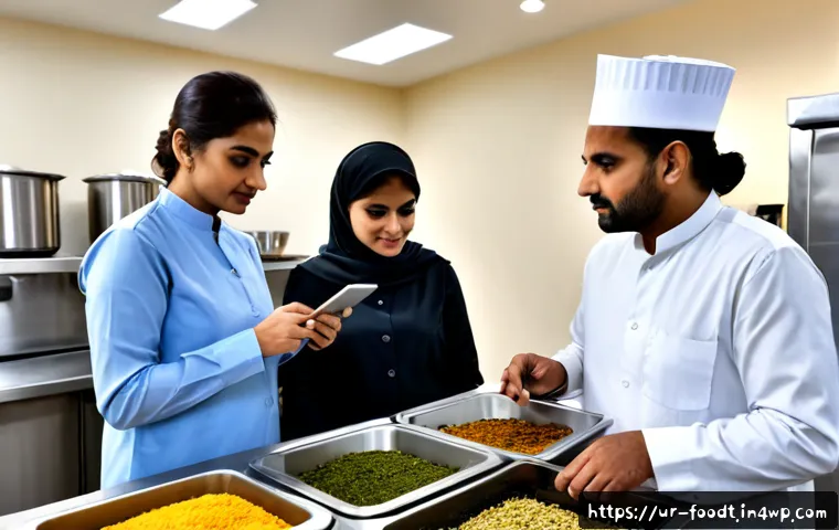 Home 17 푸드테크 혁신의 법적 제도적 이슈 - Photorealistic Pakistani food technology compliance review in a modern Lahore test kitchen, a divers...